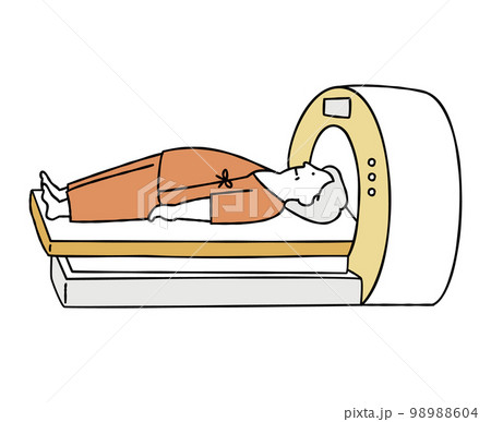 人間ドックでMRI 検査を受けている中年男性　イエロー 98988604