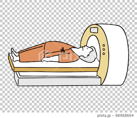 人間ドックでMRI 検査を受けている中年男性　イエロー 98988604