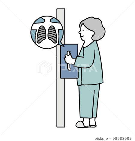 人間ドックでレントゲンを撮る女性のイラスト素材　ブルー 98988605