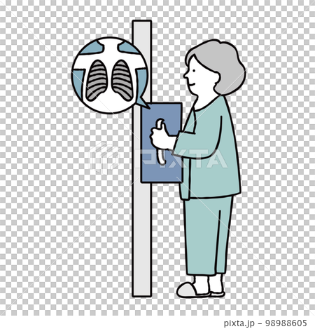 人間ドックでレントゲンを撮る女性のイラスト素材　ブルー 98988605