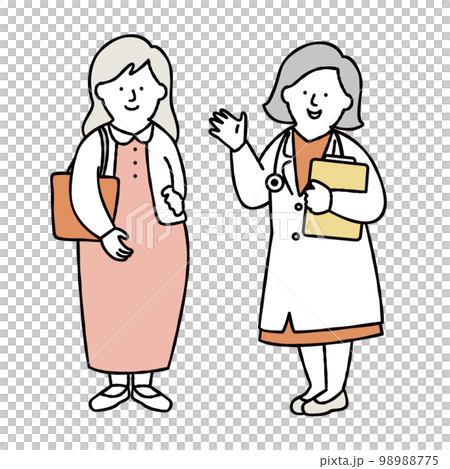Illustration material of a female doctor and a pregnant woman talking Yellow 98988775
