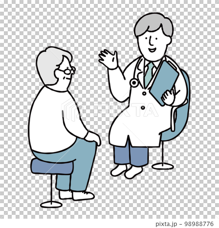 Illustration material blue of a middle-aged man and a doctor receiving a medical examination 98988776