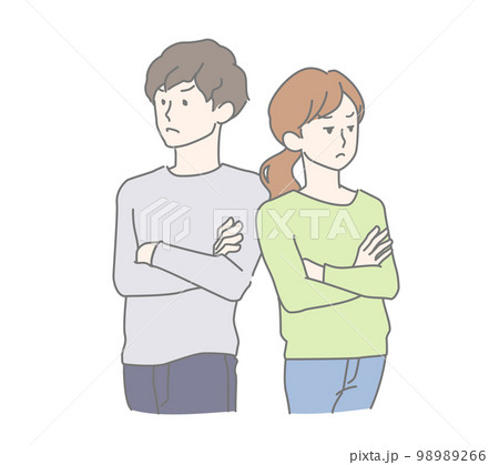 雰囲気の悪い若い男女、腕を組みそっぽを向く夫婦のイメージイラストのイラスト素材 [98989266] - PIXTA