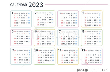 2023年のシンプルな年間カレンダー 2023年のシンプルな年間カレンダー 98990152