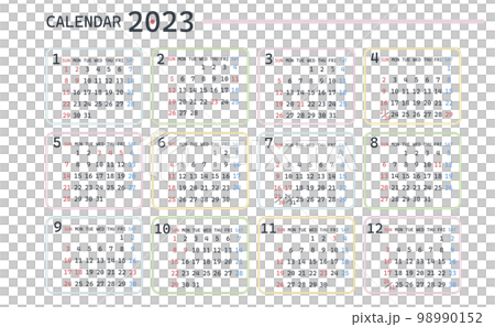 2023年のシンプルな年間カレンダー 2023年のシンプルな年間カレンダー 98990152