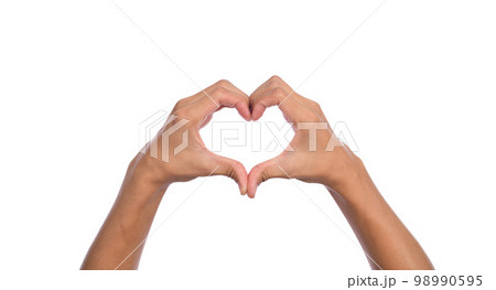 Man hands making a heart shape on a white isolated background 98990595
