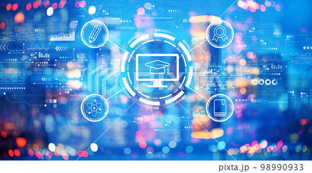 E-learning concept with blurred city at night 98990933