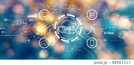SaaS - software as a service concept with blurred city at night 98991517