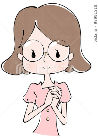 手を組む女性のイラスト　笑顔 98991518