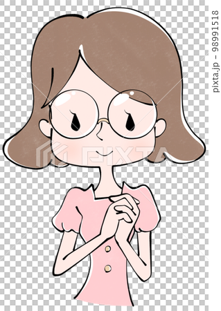 一個女人雙手合十的插圖 微笑 98991518