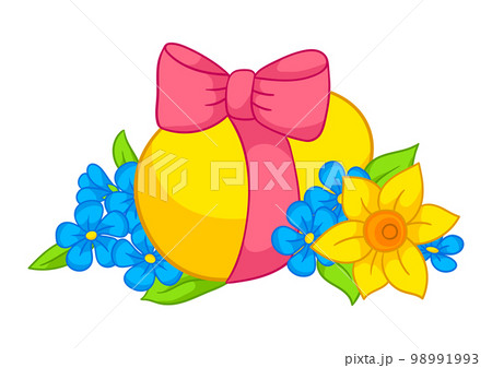Happy Easter illustration. Cute egg and flowers for traditional celebration. Happy Easter illustration. Cute egg and flowers for traditional celebration. 98991993