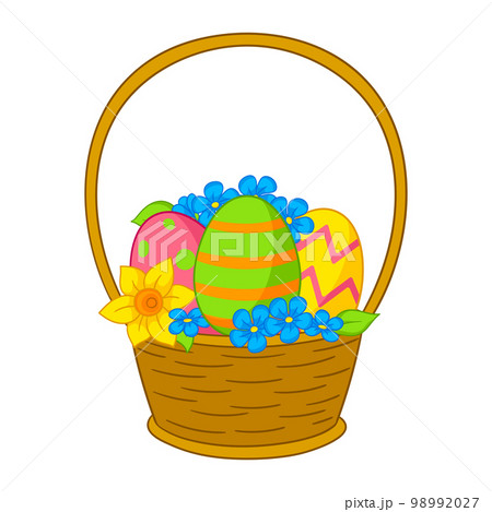 Happy Easter illustration. Cute bucket with eggs and flowers for traditional celebration. 98992027