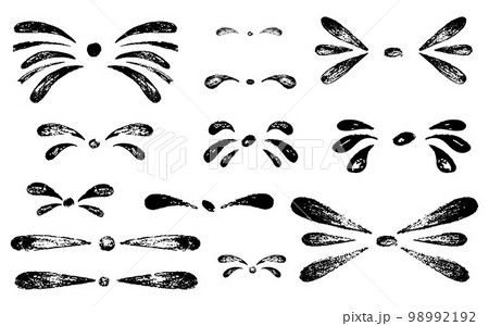Hand draw brush quotes, commas, ornament, marks, splash, flourish set. Vector stock illustration isolated on white background for design template text and page decoration, headline, speech bubble.  98992192