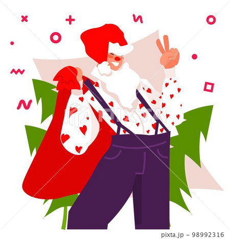 girl in santa claus costume holding sack full of gifts happy new year merry christmas holidays celebration concept 98992316