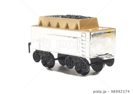 coal wagon toy train isolated on white background, battery powered train 98992374