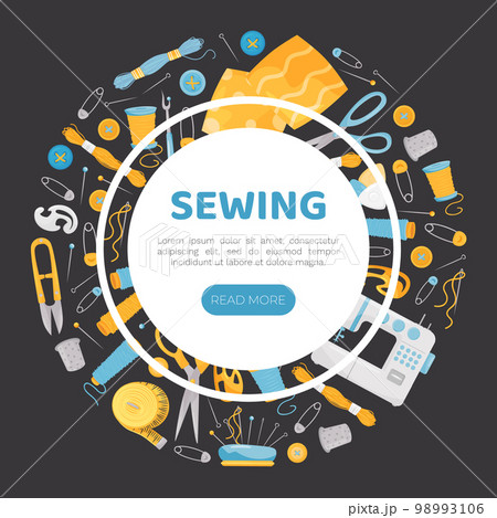 Sewing Banner Design with Tools for Handmade Craft Vector Template 98993106