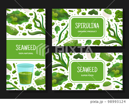 Seaweed Spirulina Banner Design with Green Superfood Vector Template Seaweed Spirulina Banner Design with Green Superfood Vector Template 98993124