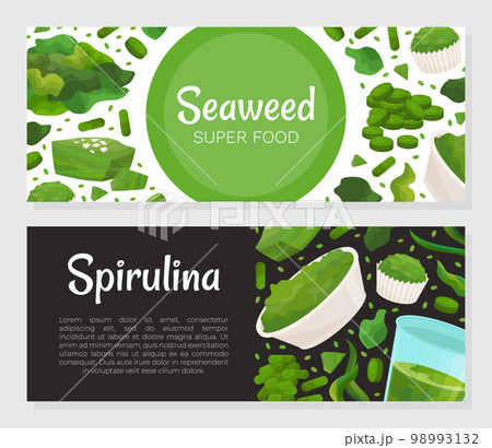 Seaweed Spirulina Banner Design with Green Superfood Vector Template 98993132