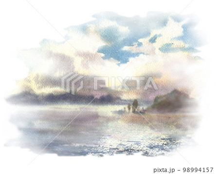 Sea landscape. Beautiful watercolor hand painting illustration. 98994157