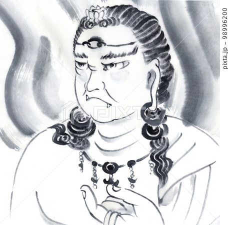不動明王の上半身 水墨画のイラスト素材 [98996200] - PIXTA