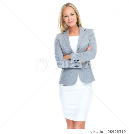 Ceo, leader and portrait of corporate woman in feminine business fashion with confidence. Elegant, professional and happy career model at isolated white background for marketing mockup. Ceo, leader and portrait of corporate woman in feminine business fashion with confidence. Elegant, professional and happy career model at isolated white background for marketing mockup. 98996519