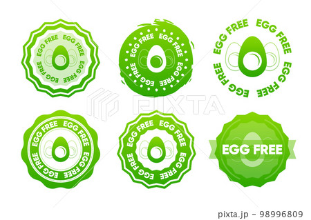 Egg Free icons. The concept of healthy natural organic food. Collection of stamps in various designs. Food packaging decoration element. Vector illustration. 98996809