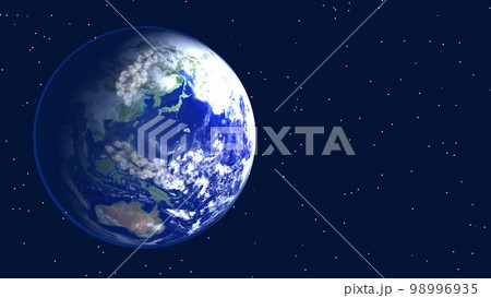 地球 日本 ワイドサイズ コピースペース 背景に星アリ(3DCGイメージ) 地球 日本 ワイドサイズ コピースペース 背景に星アリ(3DCGイメージ) 98996935