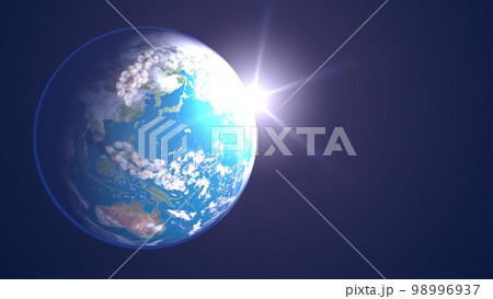 地球 日本 ブルー 太陽 朝陽 ワイドサイズ コピースペース(3DCGイメージ) 地球 日本 ブルー 太陽 朝陽 ワイドサイズ コピースペース(3DCGイメージ) 98996937
