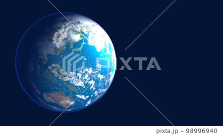 地球　日本　ブルー　ワイドサイズ　コピースペース　背景に星ナシ(3DCGイメージ) 98996940