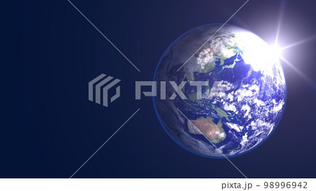 地球　日本　太陽　朝陽　ワイドサイズ　コピースペース(3DCGイメージ) 98996942