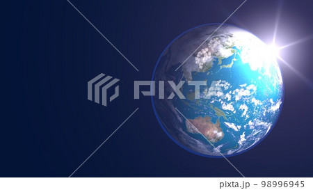 地球　日本　ブルー　太陽　朝陽　ワイドサイズ　コピースペース(3DCGイメージ) 98996945