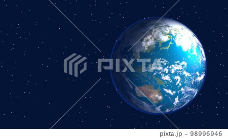 地球　日本　ブルー　ワイドサイズ　コピースペース　背景に星アリ(3DCGイメージ) 98996946