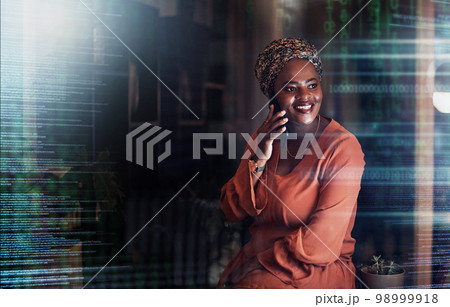 Digital overlay, futuristic or black woman on phone call for communication, networking or contact us at night. Stock market, happy or trading girl with smile for financial investment growth planning Digital overlay, futuristic or black woman on phone call for communication, networking or contact us at night. Stock market, happy or trading girl with smile for financial investment growth planning 98999918