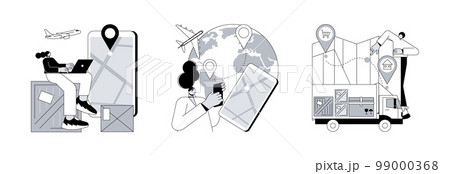 Parcel shipment abstract concept vector illustration set. Post service tracking, smart express delivery, online shopping, mail box, delivery point, application software, courier abstract metaphor. Parcel shipment abstract concept vector illustration set. Post service tracking, smart express delivery, online shopping, mail box, delivery point, application software, courier abstract metaphor. 99000368