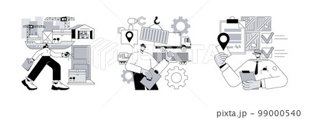 Logistics service provider abstract concept vector illustration set. Inland transport, container transportation, freight quote request, land port, ship loading, shipping proposal abstract metaphor. Logistics service provider abstract concept vector illustration set. Inland transport, container transportation, freight quote request, land port, ship loading, shipping proposal abstract metaphor. 99000540