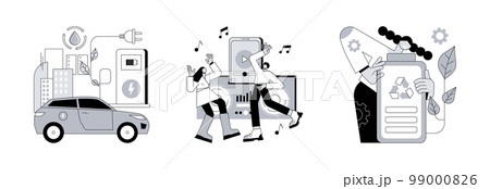 Battery capacity abstract concept vector illustration set. Charging and docking station, battery recycling, recharging point, electronic device, electrical outlet, toxic waste abstract metaphor. 99000826