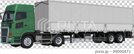 2 軸拖拉機和銀色 2 軸拖車的大翼貨車切口圖像插圖 99000871