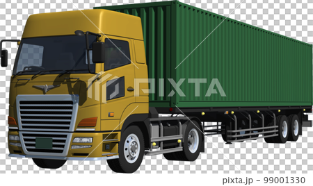 2軸トラクターとコンテナ2軸の大型トレーラー切抜き画像イラスト 99001330