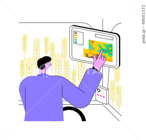 Yield monitoring isolated cartoon vector illustrations. Farmer monitoring the soil, map yield at harvest, smart farming, reduce environmental risks, precision agriculture vector cartoon. 99001572