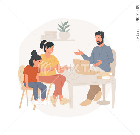 School suspension isolated cartoon vector illustration. Temporary exclusion from school, parents sit at office with a principal, getting suspension notice, disobeying rules vector cartoon. 99001589
