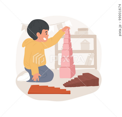 Understanding width and length isolated cartoon vector illustration. Measure object width, montessori tool, comparing length, Pink Tower, Brown Stair, Red Rods, visual sense vector cartoon. Understanding width and length isolated cartoon vector illustration. Measure object width, montessori tool, comparing length, Pink Tower, Brown Stair, Red Rods, visual sense vector cartoon. 99001674