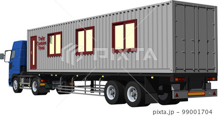 別荘や仮設住宅をイメージしたトラクターとトレーラーハウスの切抜き画像イラスト 99001704