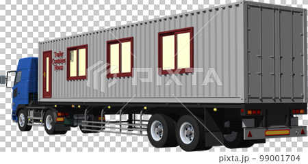 別荘や仮設住宅をイメージしたトラクターとトレーラーハウスの切抜き画像イラスト 99001704