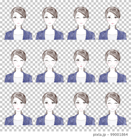 Facial expression set of a woman in a suit 99001864