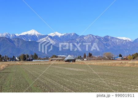 冬の安曇野　田園と北アルプス 99001911
