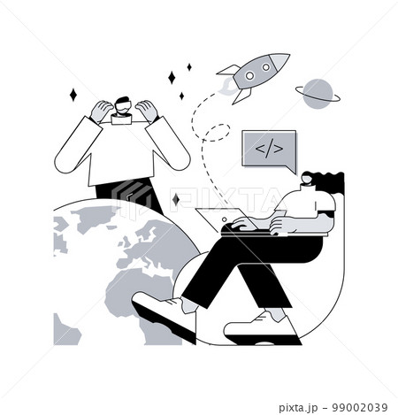 Virtual world development abstract concept vector illustration. Computer generated reality, virtual world, simulated environment development, user experience creation, VR design abstract metaphor. 99002039