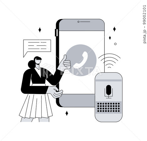 Hands-free phone calling abstract concept vector illustration. Smart speaker phone calls, remote smartphone connection, safe driving technologies, voice commands communication abstract metaphor. 99002101