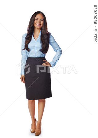 Business woman, happy with smile in portrait, success in corporate job, leadership isolated on white background. Company mockup with professional, motivation and career with female leader and vision Business woman, happy with smile in portrait, success in corporate job, leadership isolated on white background. Company mockup with professional, motivation and career with female leader and vision 99003029
