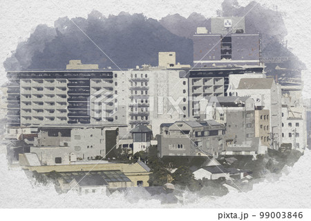 水彩画風　倉敷市街地　あちてらす倉敷　岡山県倉敷市 99003846
