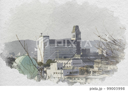 水彩画風　倉敷市街地　倉敷市役所　岡山県倉敷市 99003998